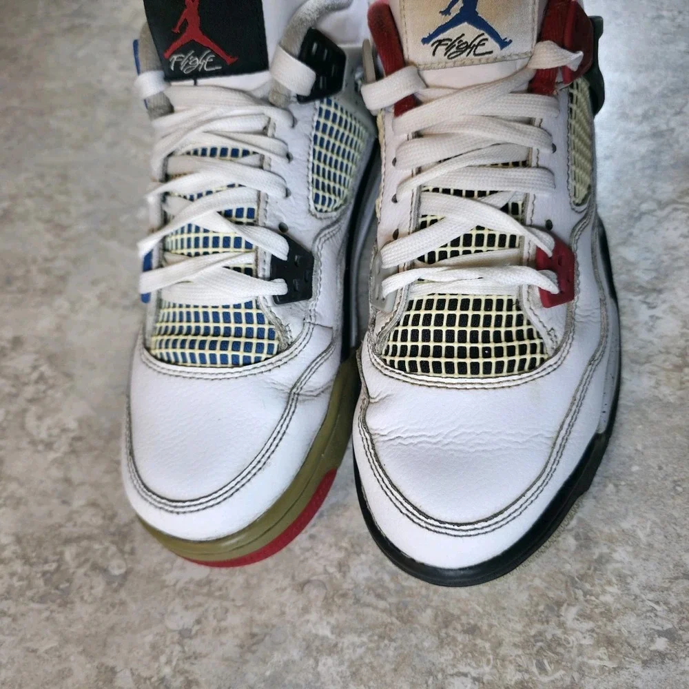 Jordan 4 Retro What The (GS) Shoe Size 7Y 408452-146 White Blue-Red Sneakers